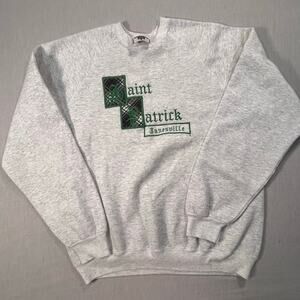 Vintage Lee St Patrick Janesville Sweatshirt‎ XL Gray Graphic Crewneck USA Made